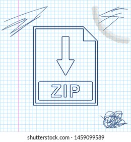 ZIP file document icon. Download ZIP button line sketch icon isolated on white background. Vector Illustration