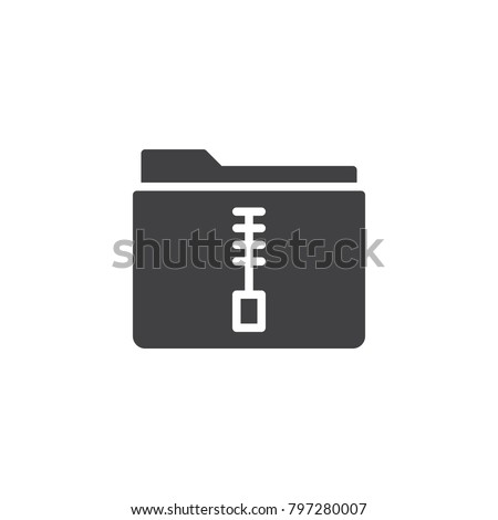 Zip file folder icon vector, filled flat sign, solid pictogram isolated on white. Symbol, logo illustration.