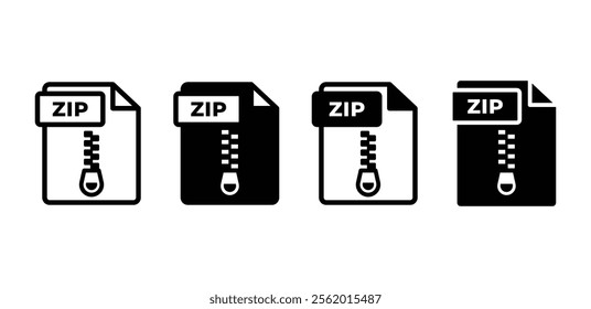 zip file format document type icon vector design black white color simple flat illustration collection isolated sets