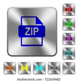 ZIP file format engraved icons on rounded square glossy steel buttons
