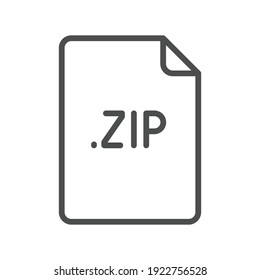 ZIP-Dateiformat-Zeilensymbol. Lineares Design für mobiles Konzept und Webdesign. Einfaches Umrisssymbol. Vektorgrafik einzeln auf weißem Hintergrund. EPS10.