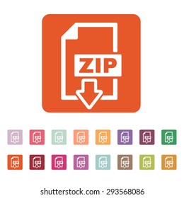 The ZIP file icon. Archive, compressed symbol. Flat Vector illustration. Button Set
