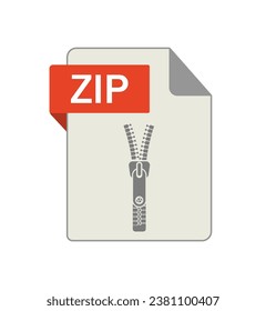 Icono de archivo Zip. Archivar carpeta de papel con cremallera en fondo aislado. vector