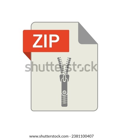 Zip file icon. Archive paper folder with zipper on isolated background. vector