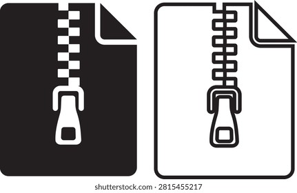 ZIP File Icon Set Collection Group, Compressed Archive Document, Folder Compression, Digital Storage, Data Backup, File Packaging Symbols Isolated on Transparent Background