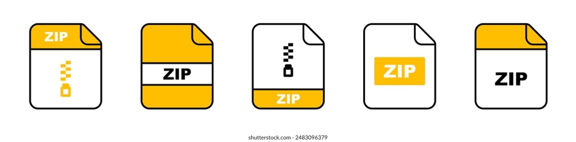 ZIP file icons set. ZIP file format. Document icons. Vector illustration.