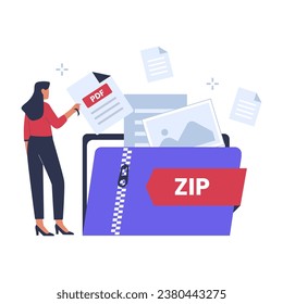 Zip file illustration concept. Compress files. vector flat illustration