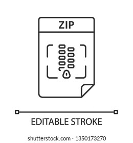 ZIP file linear icon. Archive file format. Thin line illustration. Contour symbol. Vector isolated outline drawing. Editable stroke