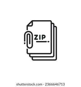 Zip file outline icon. Vector illustration. Isolated icon is suitable for web, infographics, interfaces, and apps.