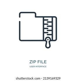 zip file thin line icon. zip, interface linear icons from user interface concept isolated outline sign. Vector illustration symbol element for web design and apps.