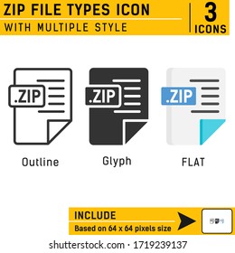 ZIP file types premium icon with multiple style isolated on white background. Vector illustration concept design template for graphic, web design, mobile app, logo, UI, UX and project. Editable size