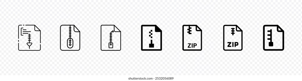 Zip File vector outline Icon Design illustration. Icon illustration of a compressed ZIP file, ZIP archive file icon, File Format Icons , Files Format Icons set