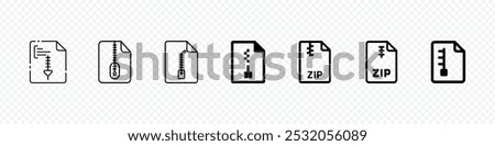 Zip File vector outline Icon Design illustration. Icon illustration of a compressed ZIP file, ZIP archive file icon, File Format Icons , Files Format Icons set