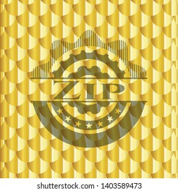 Zip  gold emblem. Scales pattern. Vector Illustration. Detailed.
