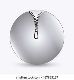Zip grey zipper button cloth metal teeth icon. Isolated and flat illustration. 