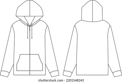 Zip Up Hoodie Blank, Front And Back