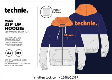 Plantilla plana de vectores de azote para uso en diseño de moda de ropa y accesorios. Vista frontal y posterior con una extra adicional de bolsillo