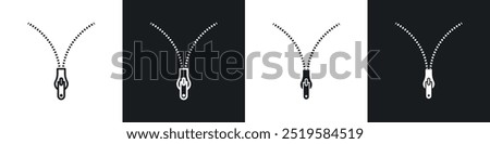 Zip icon collection in black and white filled and stroke line style.