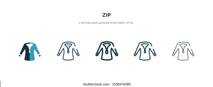 zip icon in different style vector illustration. two colored and black zip vector icons designed in filled, outline, line and stroke style can be used for web, mobile, ui