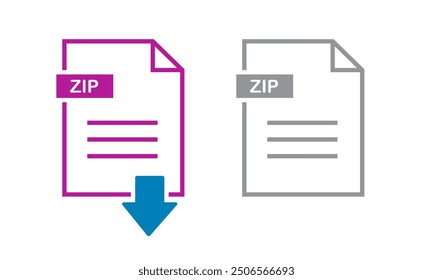 Zip icon on white background. file Zip download icon.