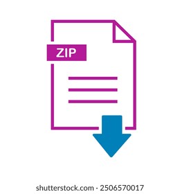 Zip icon on white background. file Zip download icon.