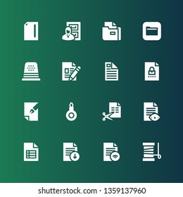 zip icon set. Collection of 16 filled zip icons included Yarn, File, Threader, Thimble, Files