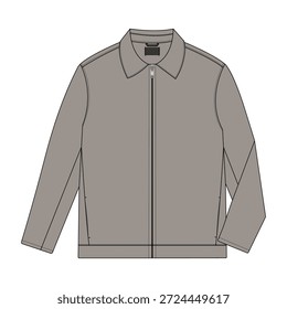 ZIP-JACKE DUNKLES TAUPE - BRAUN, SAUBER STIL. Herren minimalistische Zip Jacke Vektor technische Zeichnung. Herren lässige Oberbekleidung flache Skizze Vektor. Mode CAD Herren Jacke Vektorgrafik. Herren Zip Jacke Kleidung Design flachen Vektor.