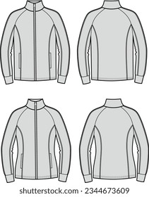 Chaqueta deportiva de hombres y mujeres. Delante y atrás. CAD de moda. Ilustración vectorial.