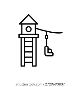 Zip Line Adventure Park Line Icon: Outdoor Activity