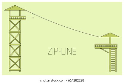 Zip Line. Adventure Rope Park Icon.  Vector Illustration.