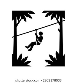 Zip Line Adventure Sport Solid Silhouette Icon Design Collection