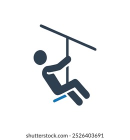 Zip line icon, Person Riding Zipline Icon
