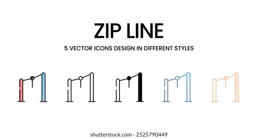 Zip Line vector icons set stock illustration