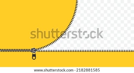 Zip locker. Closed and open zipper. Yellow background with clasp. Vector illustration