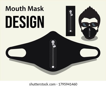 Zip mask zipper black color face mask design vector illustration