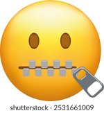Zip mouth emoji. Silent emoticon with closed metal zipper for mouth