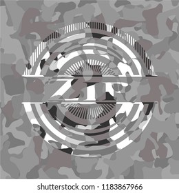 Zip  on grey camouflage texture