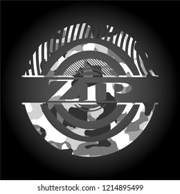 Zip  on grey camouflage texture