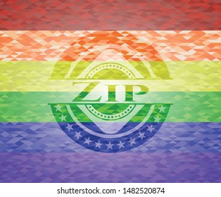 Zip  on mosaic background with the colors of the LGBT flag
