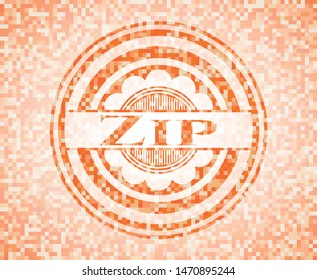 Zip  orange tile background illustration. Square geometric mosaic seamless pattern with emblem inside.