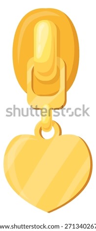 Zip puller with heart clasp. Golden fashion fastener