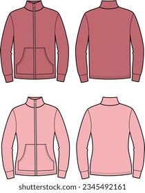 Chaqueta deportiva de hombres y mujeres. Delante y atrás. CAD de moda. Ilustración vectorial.