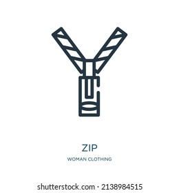 zip thin line icon. vector, computer linear icons from woman clothing concept isolated outline sign. Vector illustration symbol element for web design and apps.