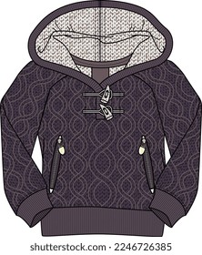 ZIP THROUGH KNIT HOODIE WITH HOOD VECTOR