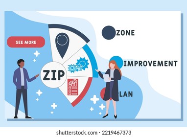 ZIP - Zone Improvement Plan acronym. business concept background.  vector illustration concept with keywords and icons. lettering illustration with icons for web banner, flyer, landing