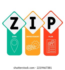 Código postal: plan de mejora de zona. fondo de concepto de negocio.  concepto de ilustración vectorial con palabras clave e iconos. ilustración con iconos para banner web, volante, aterrizaje