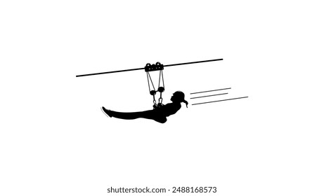 zipline ride moving, black isolated silhouette