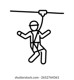 ícone da linha preta do zipline rush para projetos digitais e de impressão.  Ícones mínimos de limpeza para aplicativos e sites. Ícones simples modernos para UI UX e branding