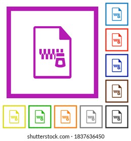 Iconos de color plano del documento en marcos cuadrados sobre fondo blanco