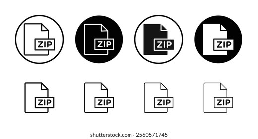 Zipped file icon Flat outline fill set collection
